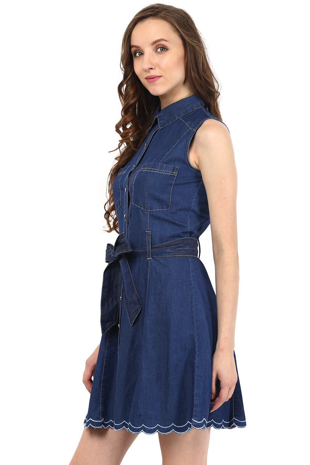 ĐẦM JEAN SUÔNG FORM A CỔ SƠ MI THẮT EO